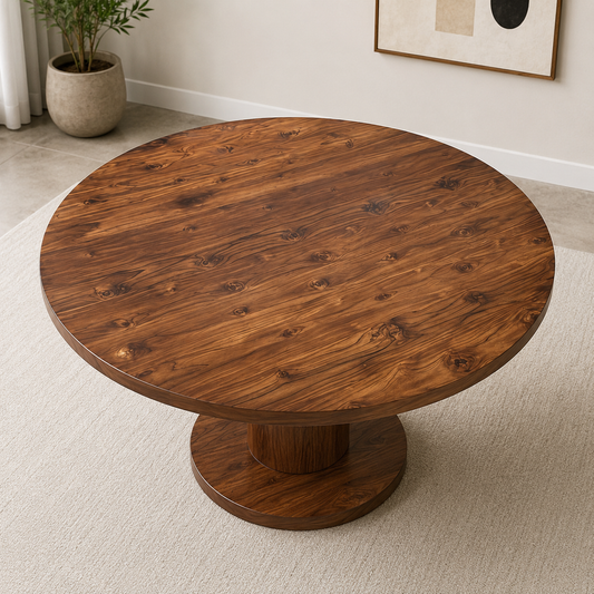 Orbitra Round Dining Table - Sculptural Solid Wood Centrepiece