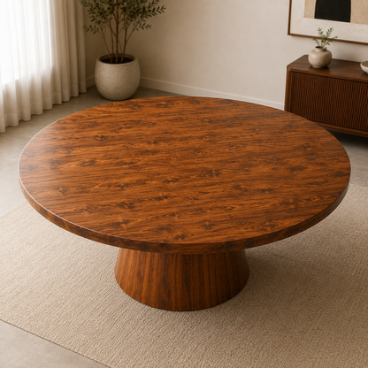Monolith Pedestal Teak Wood Table