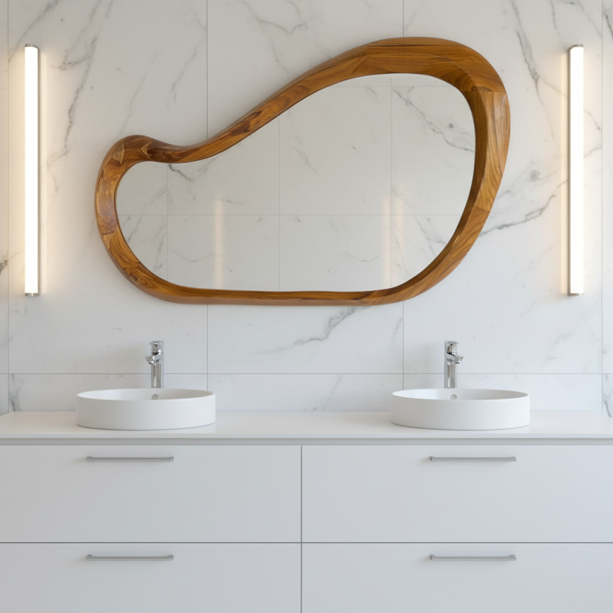 Sculpted Free-Form Wood Mirror
