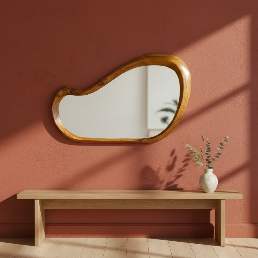 Sculpted Free-Form Wood Mirror