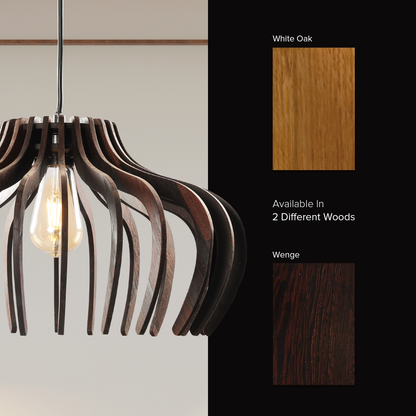 Vertical Ribbed Flower Wooden Pendant Light