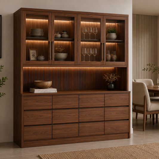 Veyra Elm/Ash Display Hutch in Walnut Finish