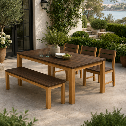 The Sierra Reclaimed Teak Outdoor Dining Table Set