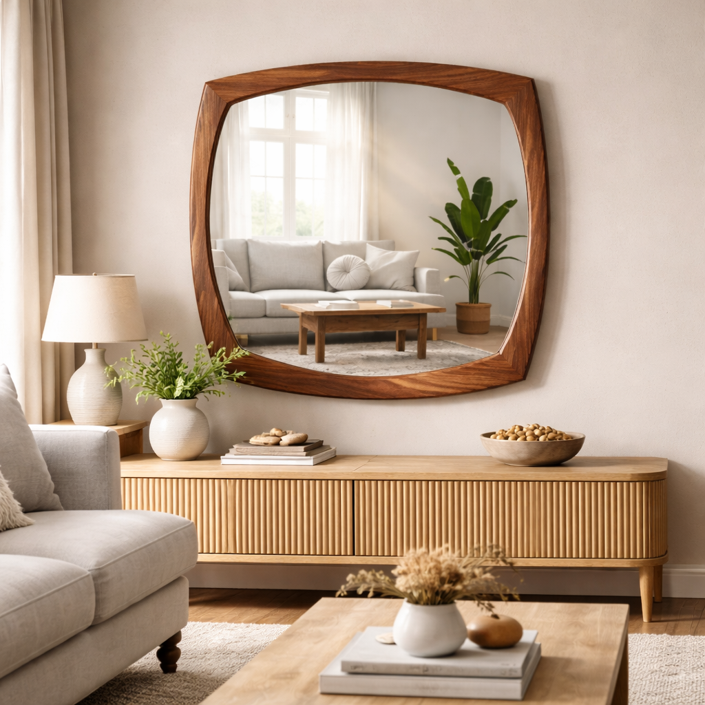 Soft Square Walnut Mirror