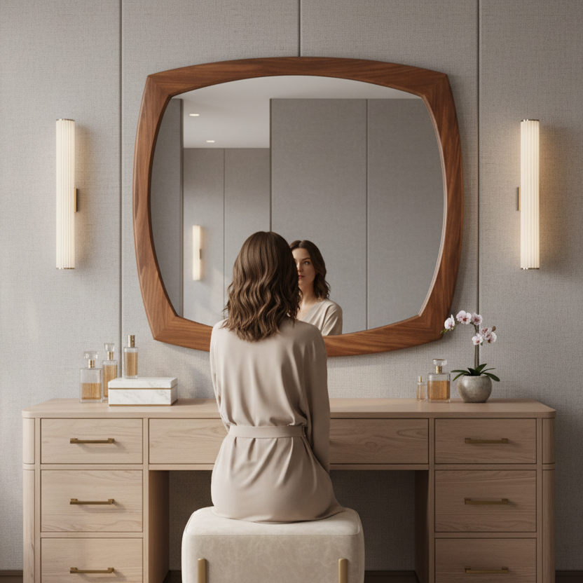 Soft Square Walnut Mirror