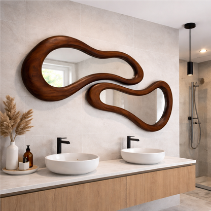 Organic Flow Mirror - Sculptural Solid Wood Statement for Modern Interiors