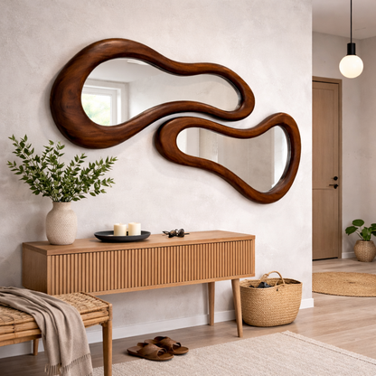 Organic Flow Mirror - Sculptural Solid Wood Statement for Modern Interiors