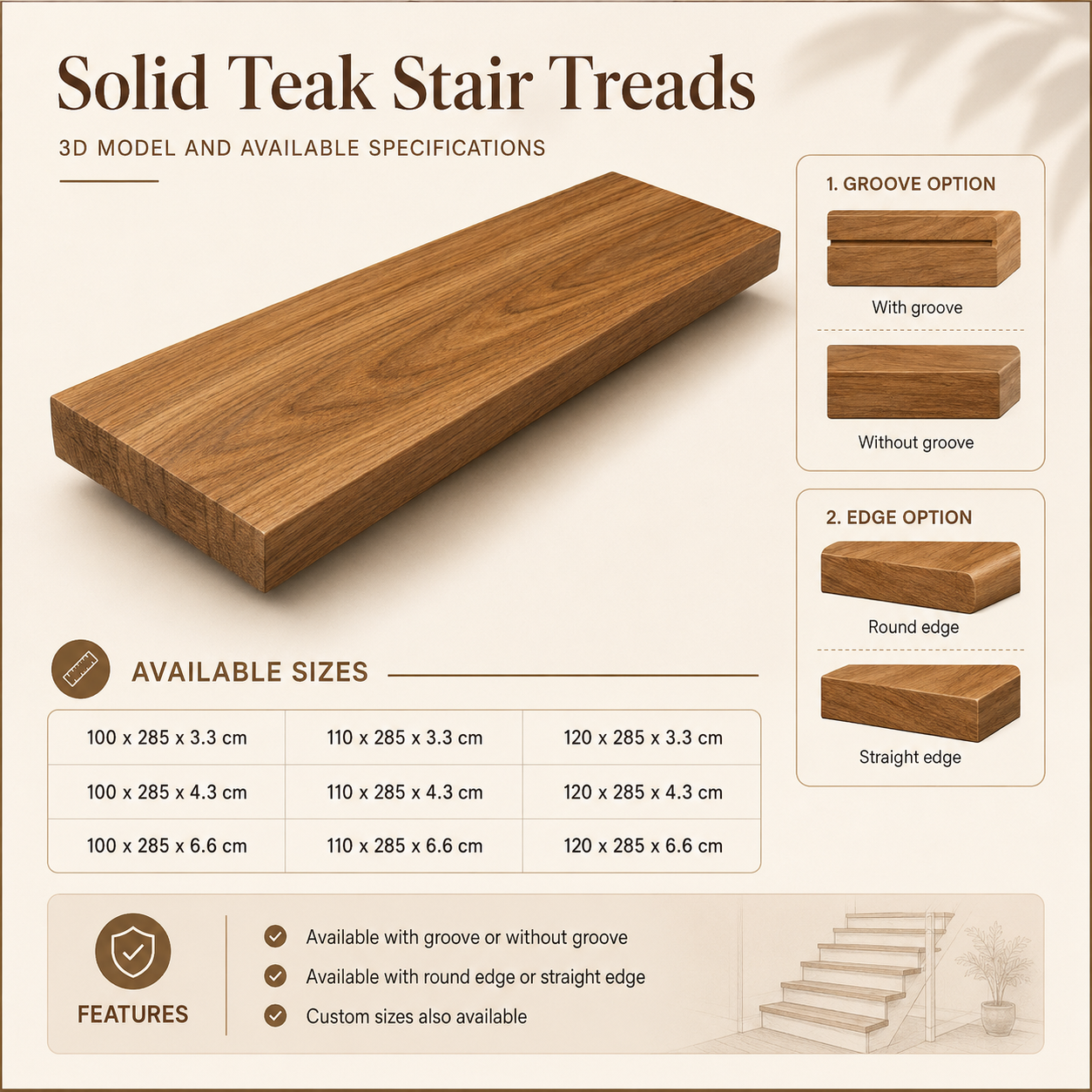 StepCraft Teak Wood Stair Treads - Timeless Strength, Naturally Beautiful