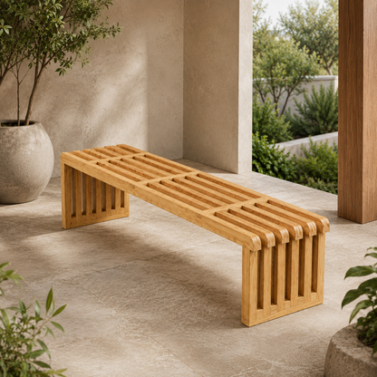 The Cascade Slat Bench - Sculptural Form, Timeless Warmth