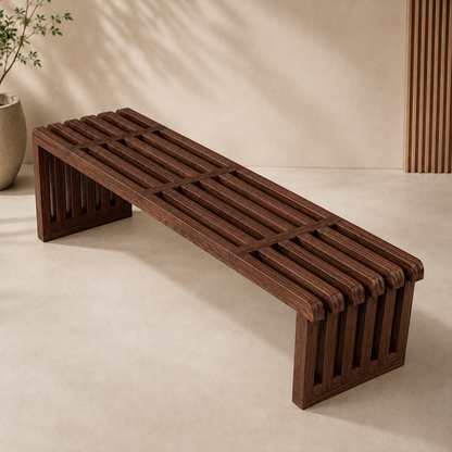 The Cascade Slat Bench - Sculptural Form, Timeless Warmth