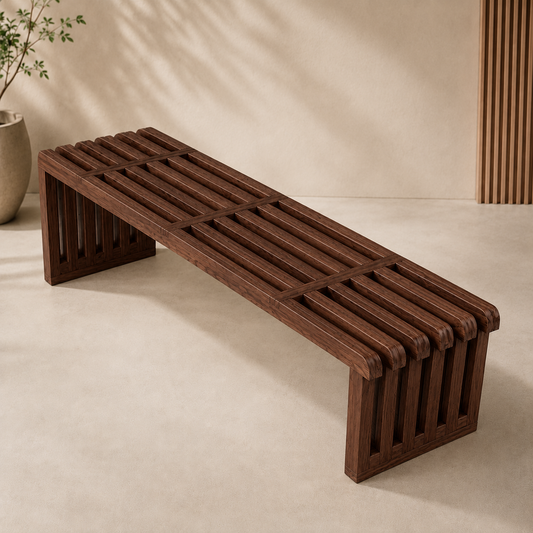 The Cascade Slat Bench - Sculptural Form, Timeless Warmth