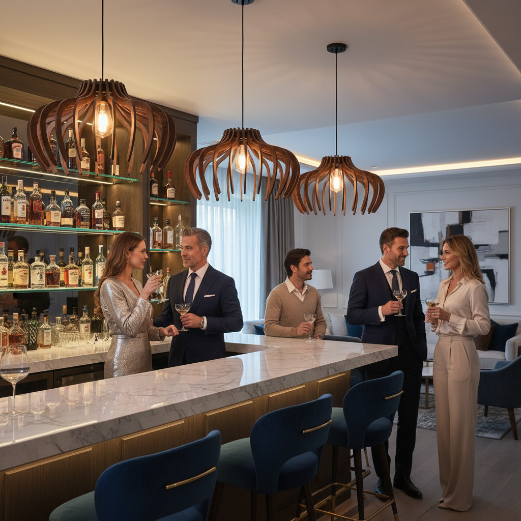 Vertical Ribbed Flower Wooden Pendant Light