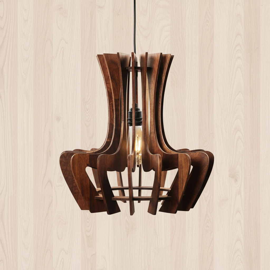Curved Petal Wooden Pendant Light