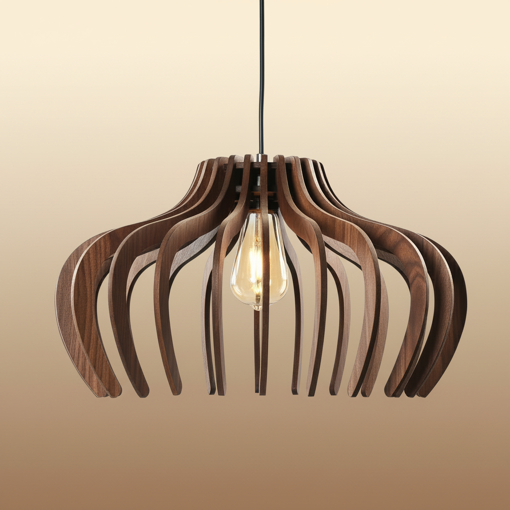 Vertical Ribbed Flower Wooden Pendant Light