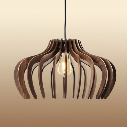 Vertical Ribbed Flower Wooden Pendant Light