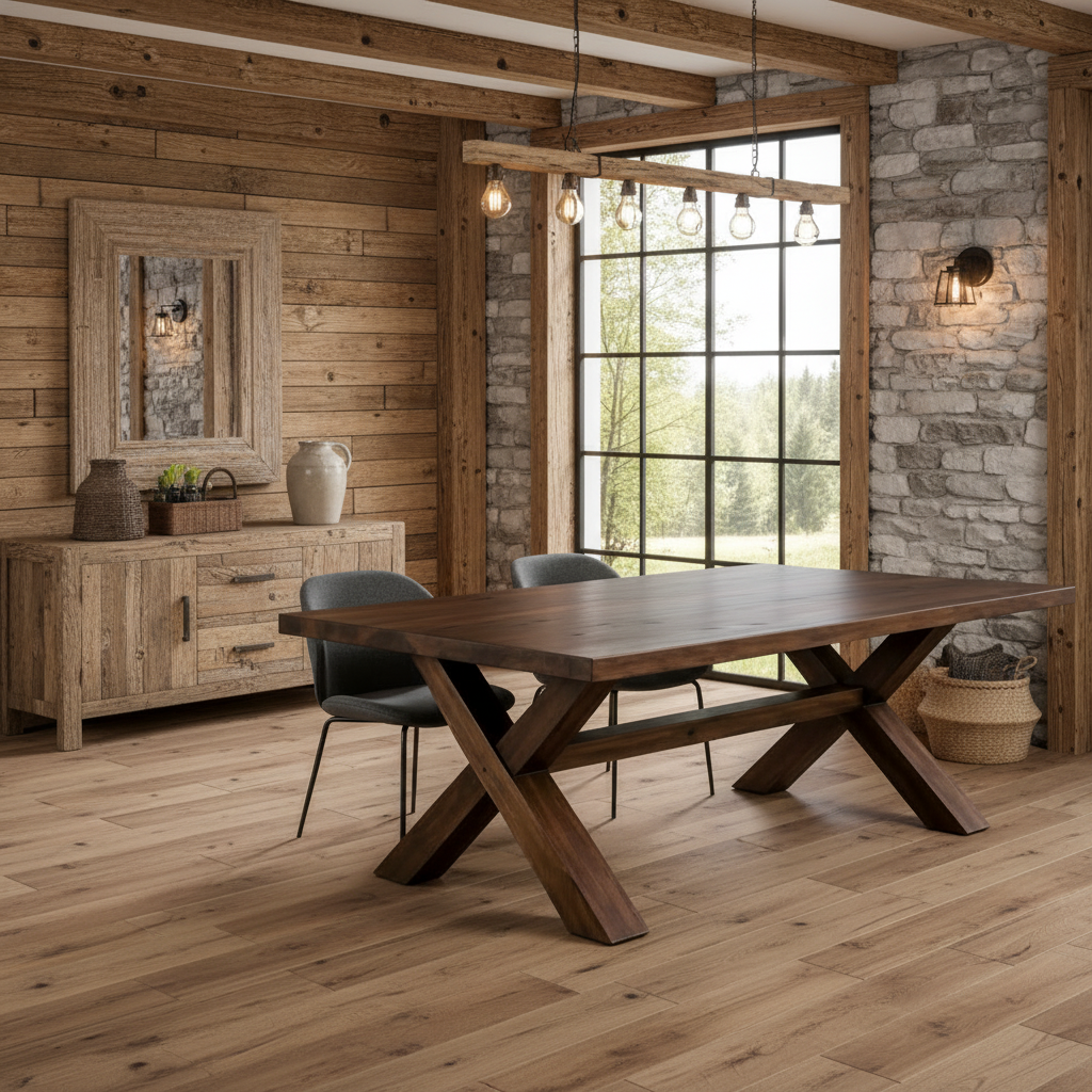 Cross-Trestle Solid Teak Wood Dining Table
