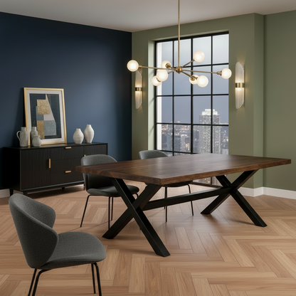 Cross-Trestle Solid Teak Wood Dining Table