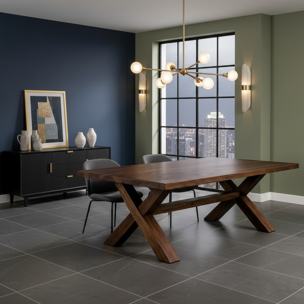 Cross-Trestle Solid Teak Wood Dining Table