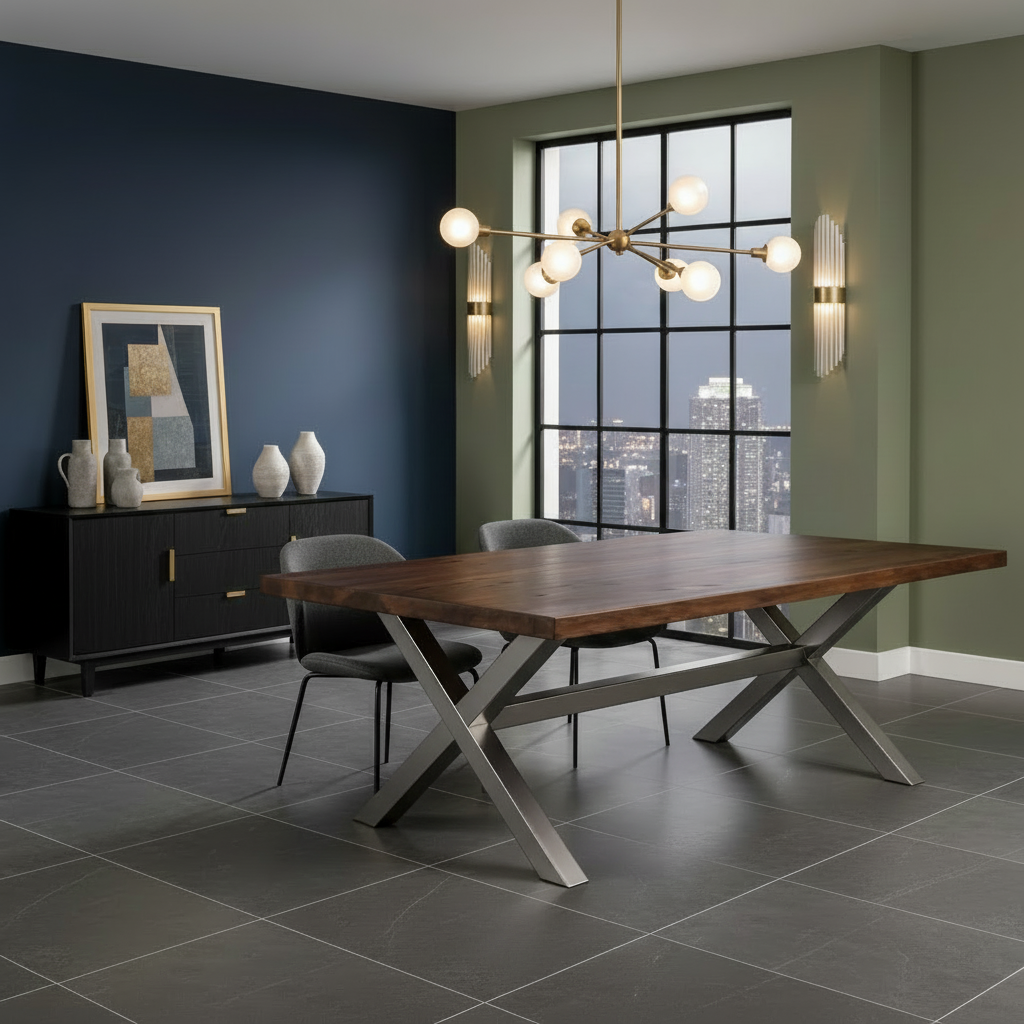 Cross-Trestle Solid Teak Wood Dining Table
