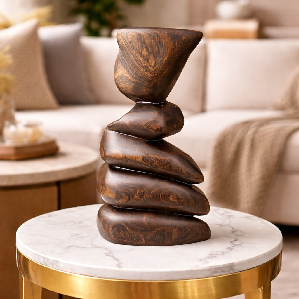 Strata Balance - Hand-Carved Sculptural Teak Wood Art
