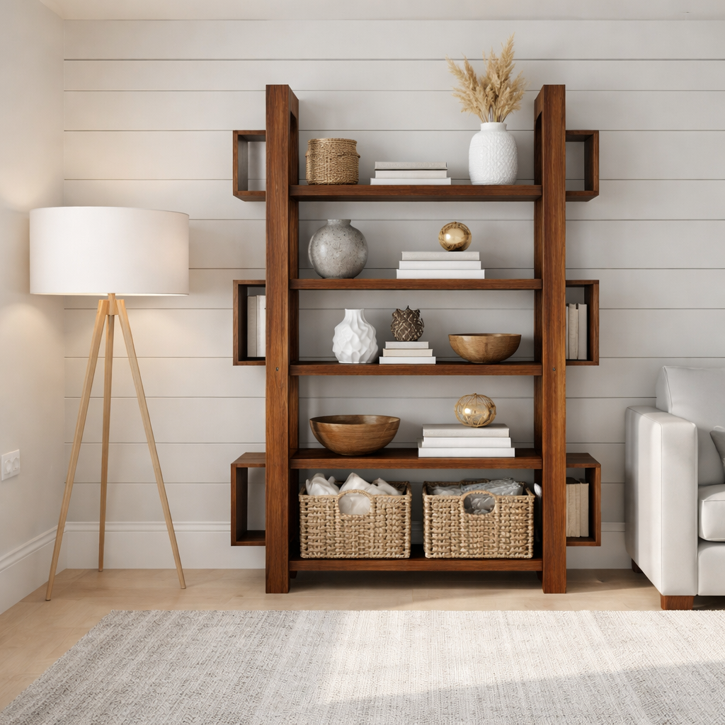 Styled Living Elegance - Modern Solid Wood Bookshelf
