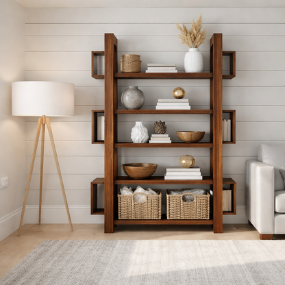 Styled Living Elegance - Modern Solid Wood Bookshelf
