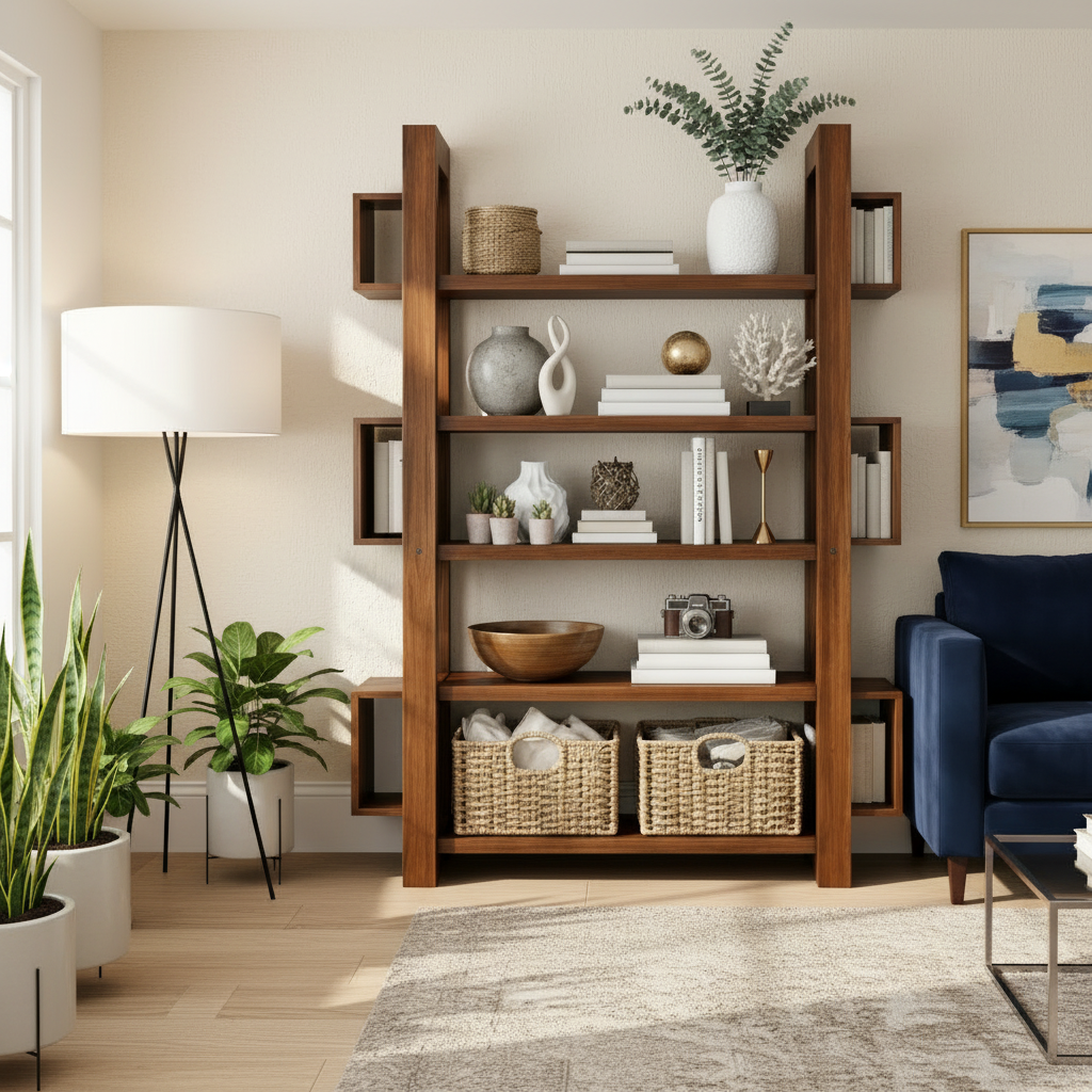 Styled Living Elegance - Modern Solid Wood Bookshelf