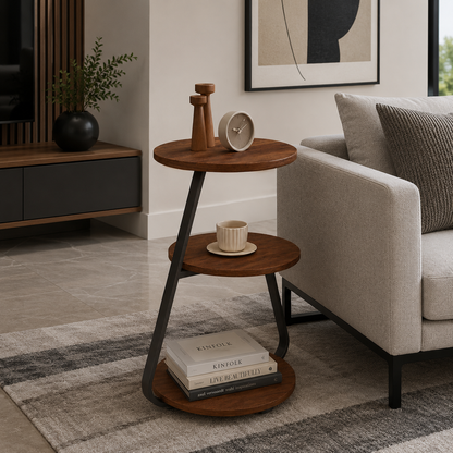 Modern Teak Wood 3-Tier Side Table