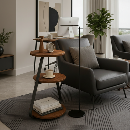 Modern Teak Wood 3-Tier Side Table
