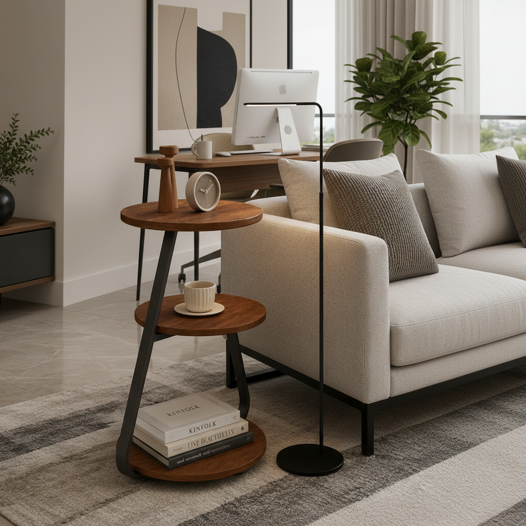 Modern Teak Wood 3-Tier Side Table