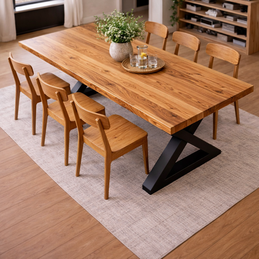 Cross-Trestle Solid Teak Wood Dining Table