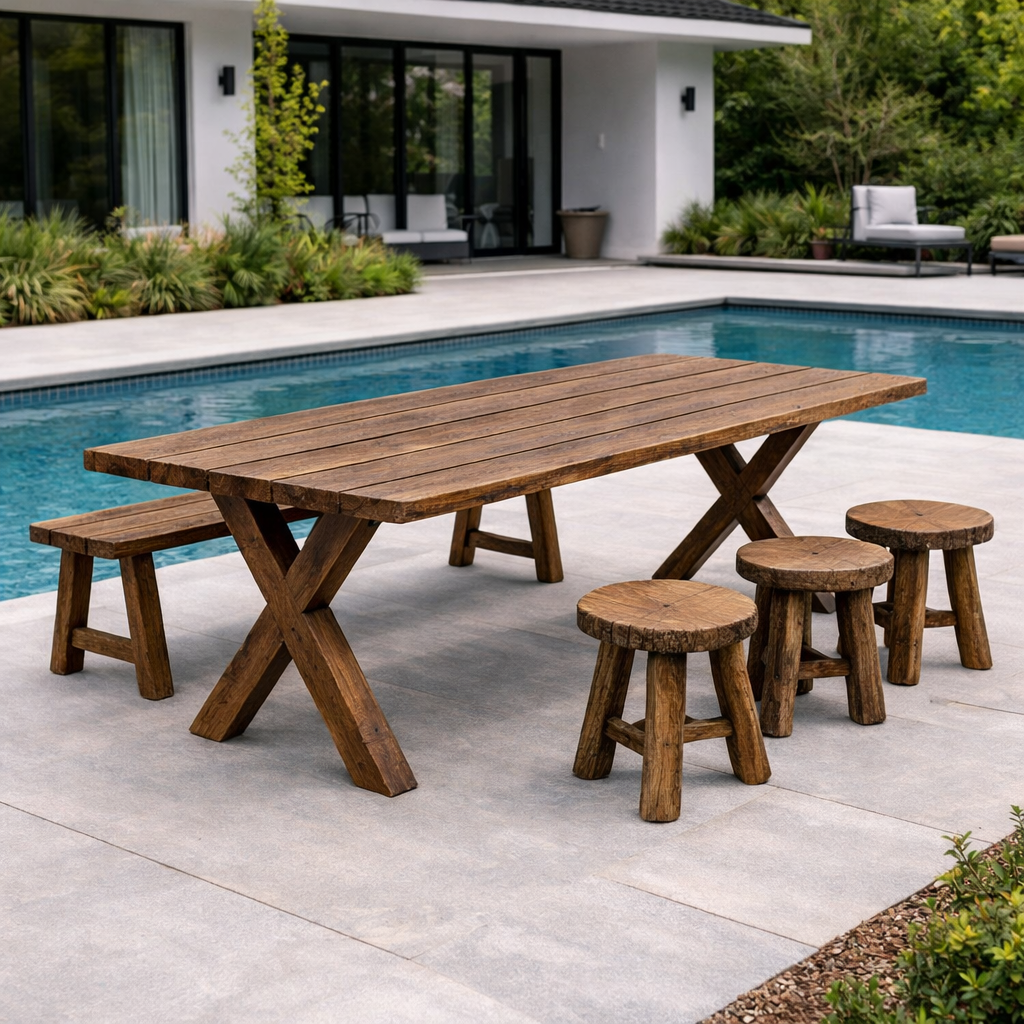 Tamar Ridge Rustic Teak Outdoor Dining Table