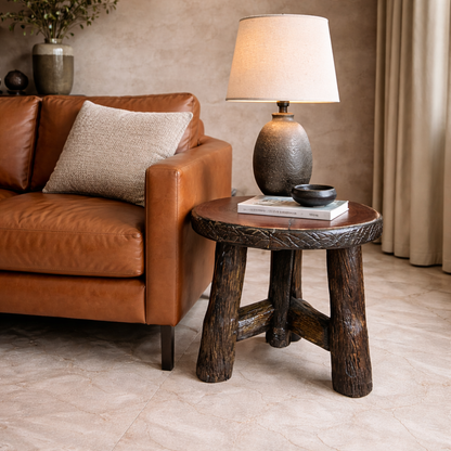 Heritage Solid Wood Rustic Stool – Handcrafted Log Base