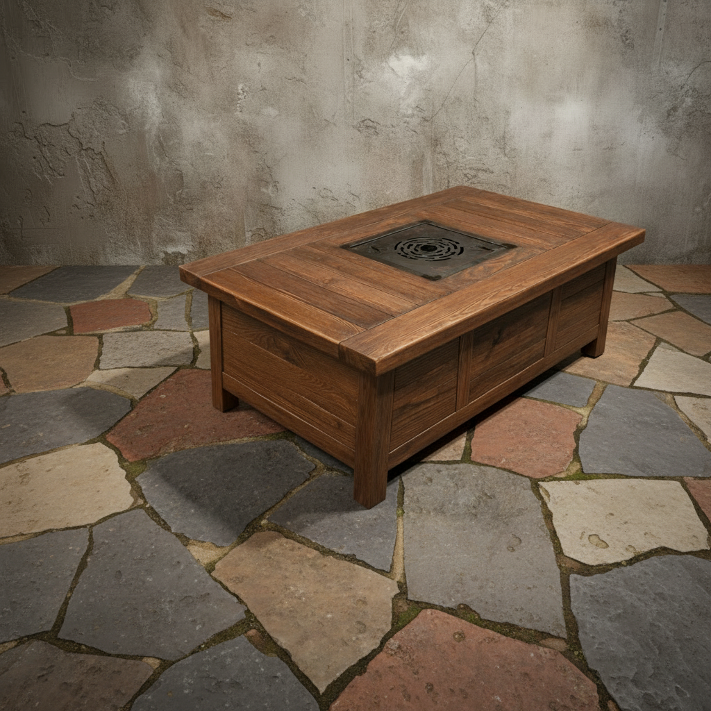 Solid Wood Korean BBQ Dining Table with Built-In Grill
